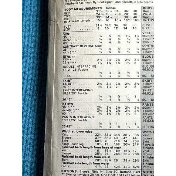 Butterick 6300 pattern blouse A line skirt pant vest size 14 - Picture 5 of 7